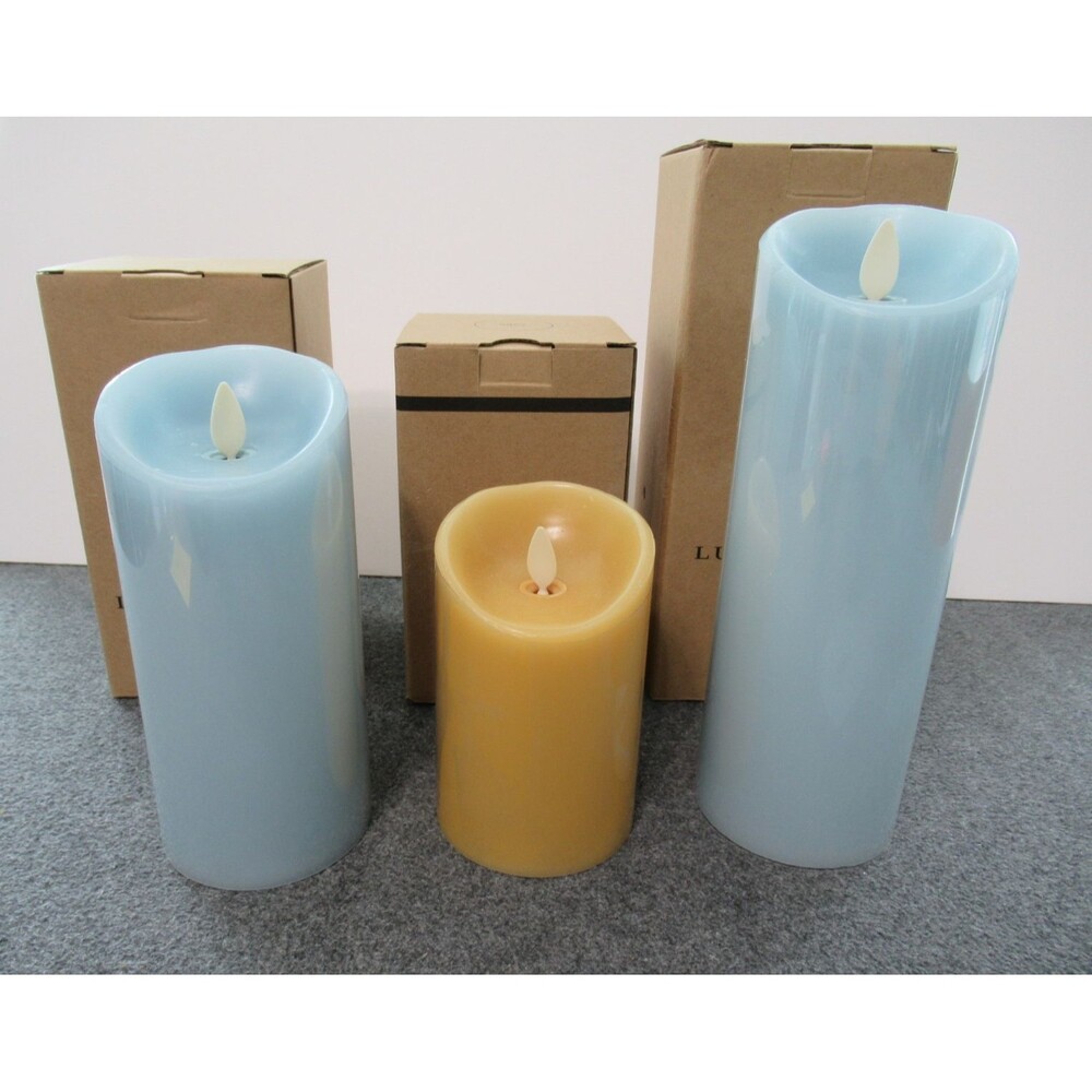 Lot of 3 Luminara Flameless Candle Ligth Blue & Beige Battery Operated - Tested